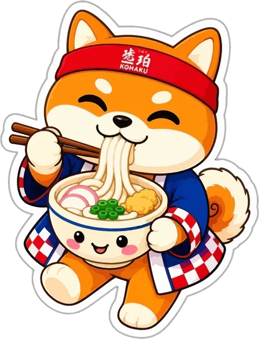 Linh vật Shiba của Kohaku đang thưởng thức udon